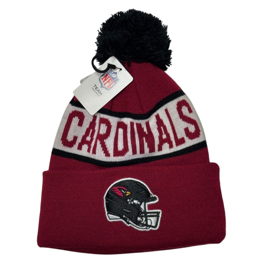 Arizona Cardinals NFL Mens Logo Repeat Cuffed Knit Pom Beanie Hat Red Black OSFM